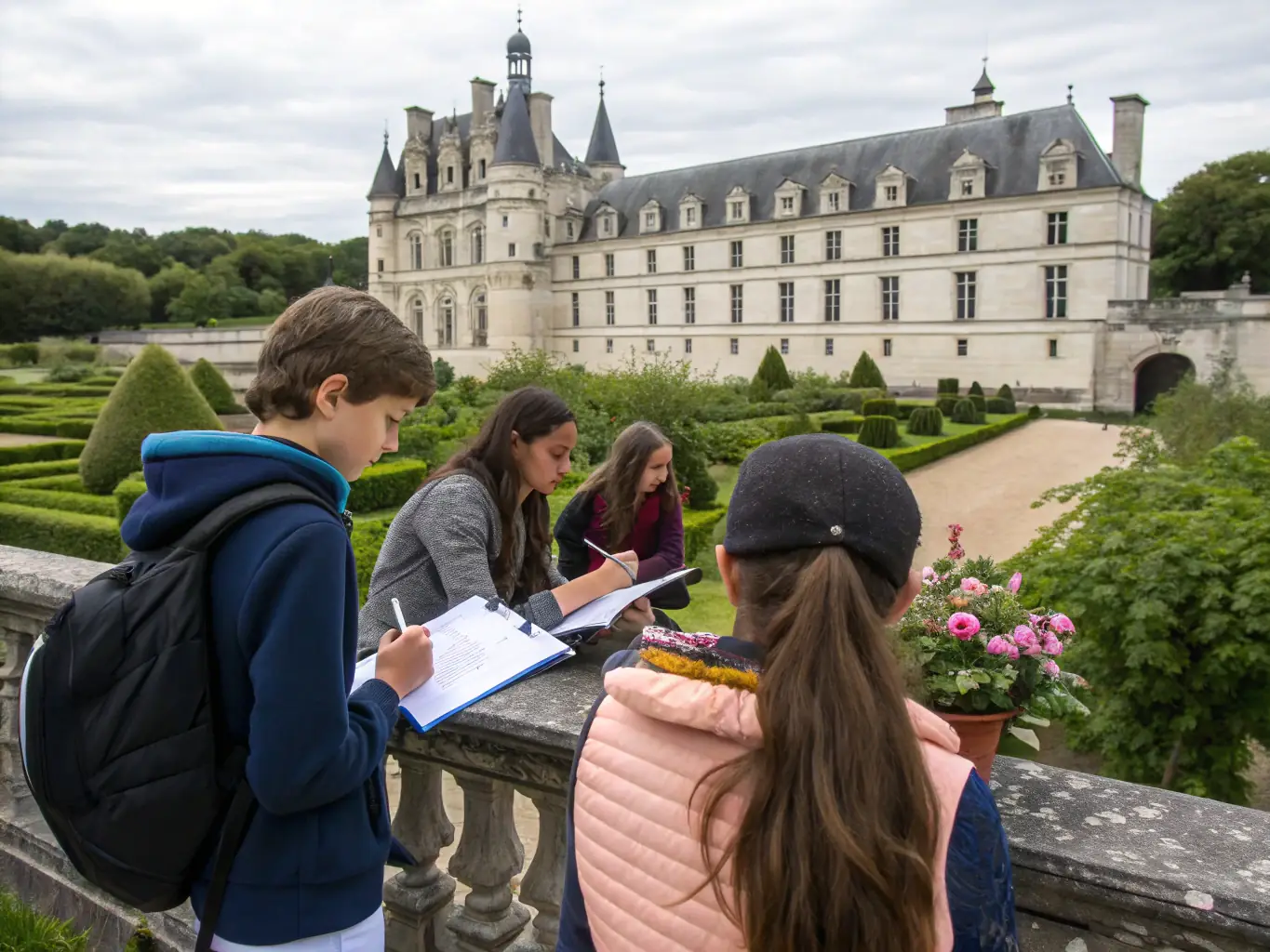 An image depicting a group of students on an educational tour of La Citadelle de Marseille, emphasizing the organization's commitment to knowledge transmission.