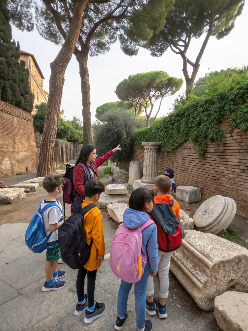 A photograph capturing a group of children participating in an educational workshop at La Citadelle de Marseille, focusing on the restoration of historical artifacts, with instructors guiding them.