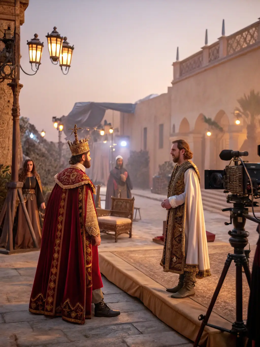 A vibrant image showcasing an outdoor theatrical performance at La Citadelle de Marseille, with actors in costume and a diverse audience enjoying the show.