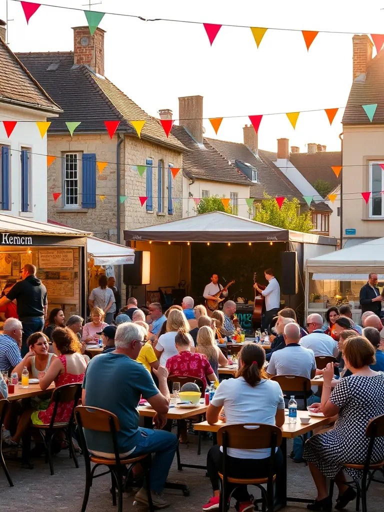 A dynamic shot of a community event taking place at La Citadelle de Marseille, showcasing local artists, musicians, and performers.